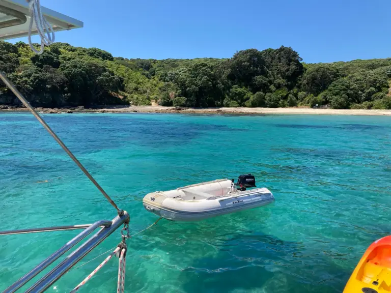 Pacific Star at Hobbs Beach, Tiritiri Matangi, on one of Terra & Tide's exclusive Auckland sailing charters