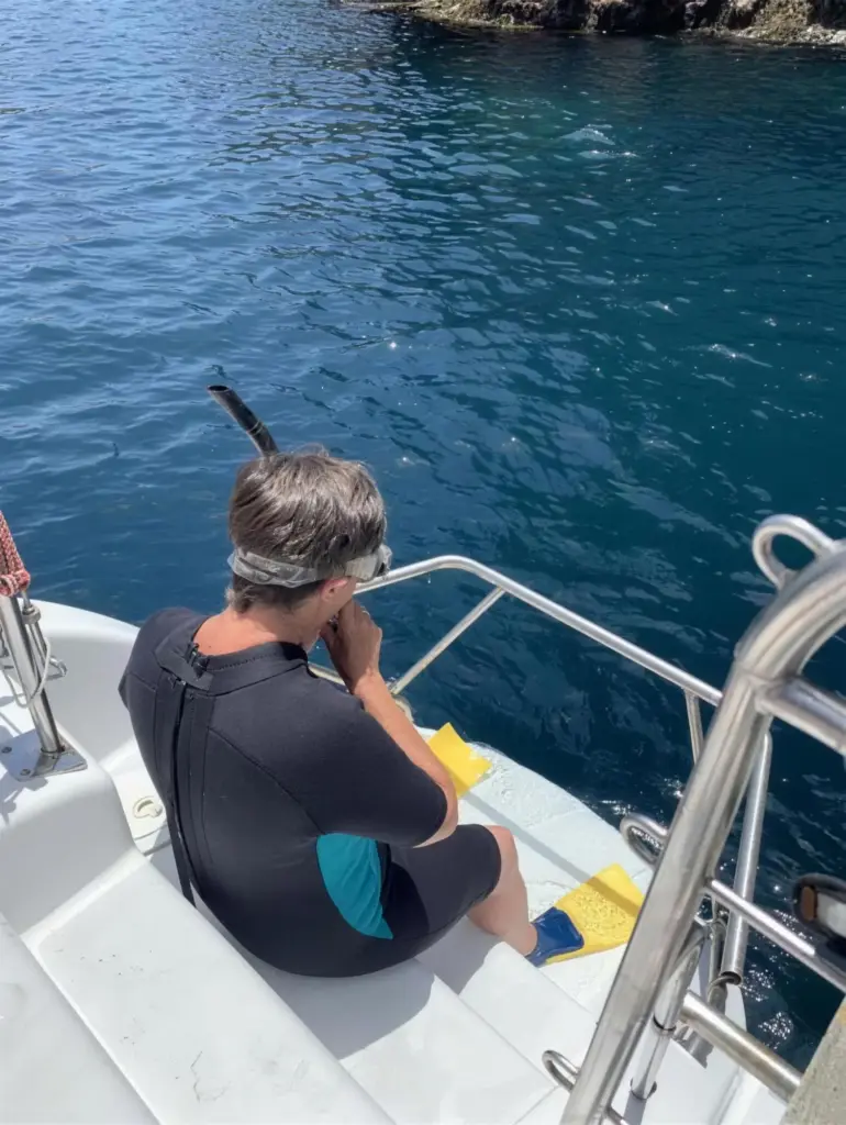 Guest getting ready to snorkel from Pacific Star in the Hauraki Gulf